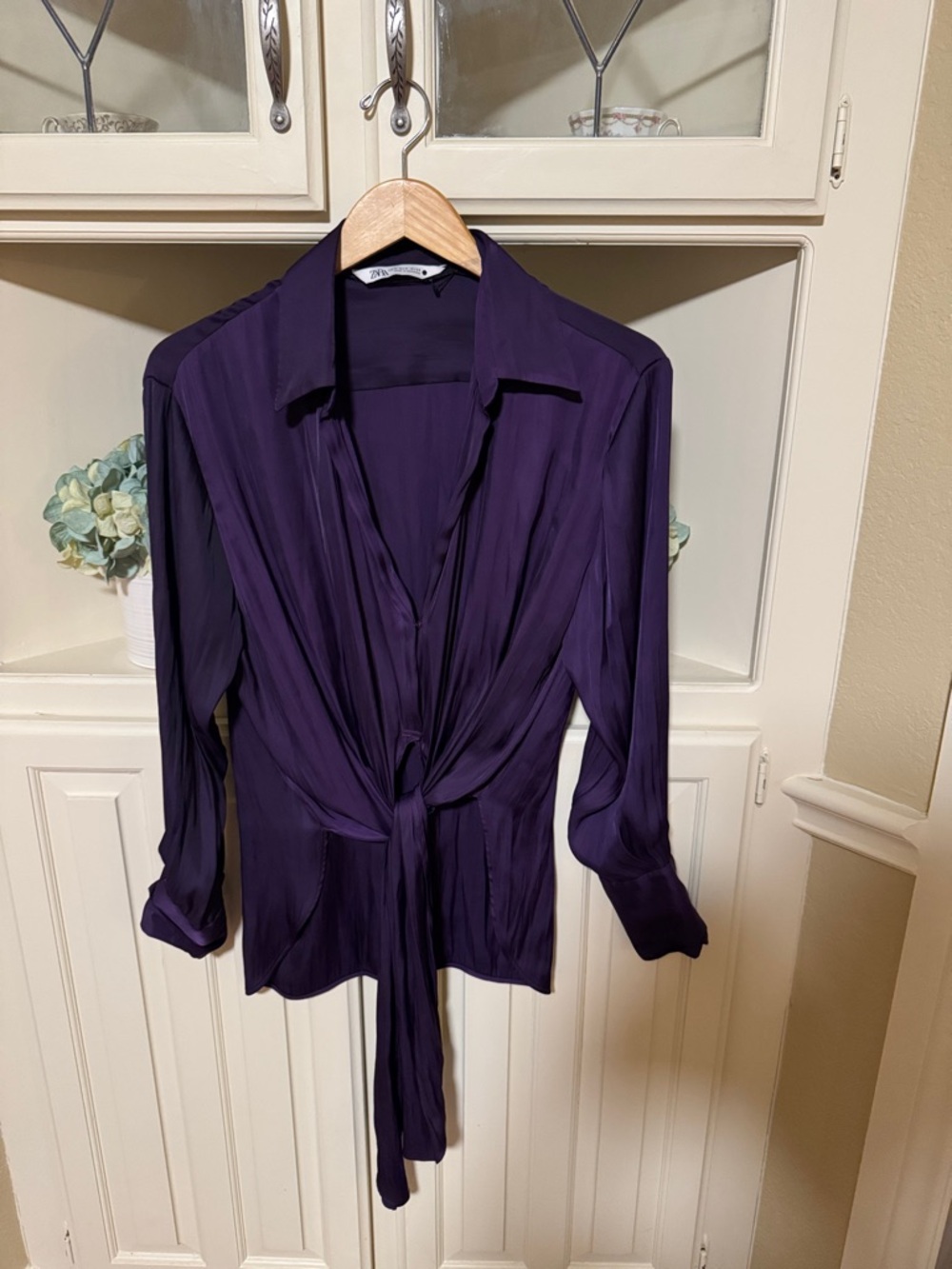 Zara Deep Plum Satin Button-Up Blouse